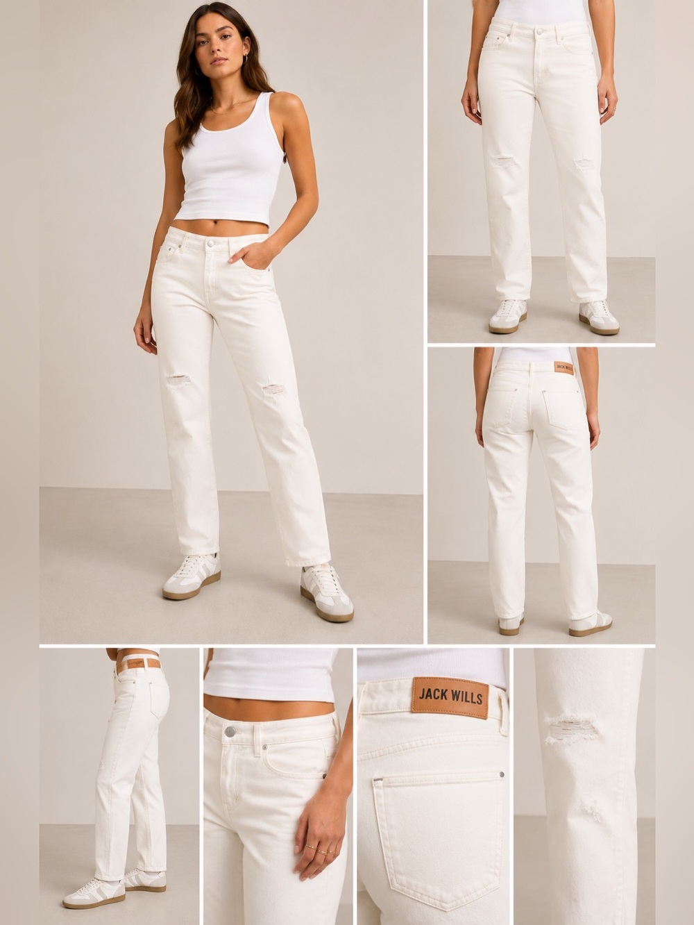 Jack Wills White Distressed Jeans Women’s Size 27x32 Slim Fit Stretch Denim